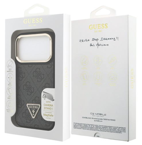 GUESS CARCASA MAGSAFE 4G TRIANGLE SOPORTE CAMARA IPHONE 17 PRO MAX NEGRO