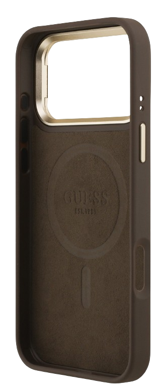 GUESS CARCASA MAGSAFE 4G TRIANGLE SOPORTE CAMARA IPHONE 17 PRO MAX MARRON