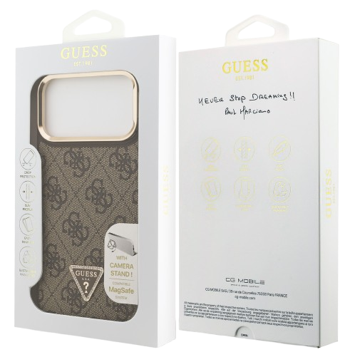 GUESS CARCASA MAGSAFE 4G TRIANGLE SOPORTE CAMARA IPHONE 17 PRO MAX MARRON