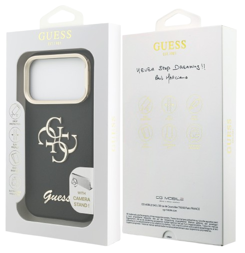 GUESS CARCASA GRAINED 4G SOPORTE CAMARA IPHONE 17 PRO MAX NEGRO