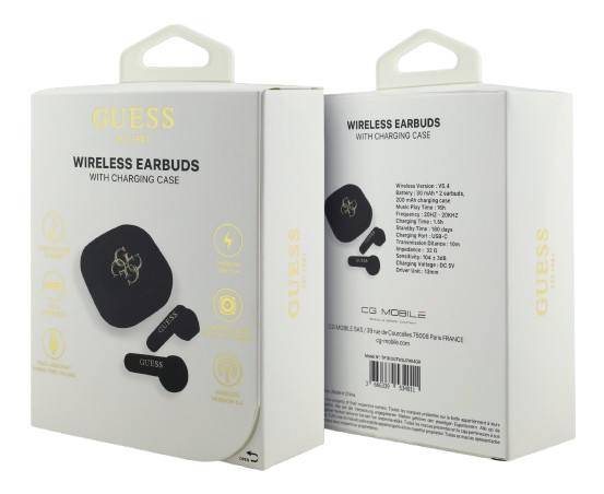 GUESS AURICULAR BLUETOOTH TWS 4G LOGO NEGRO
