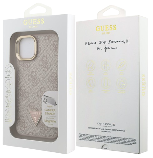 GUESS CARCASA MAGSAFE 4G TRIANGLE SOPORTE CAMARA IPHONE 14 ROSA