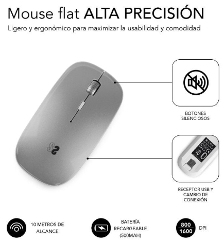 SUBBLIM RATON INALAMBRICO DUAL FLAT 1600DPI RECARGABLE BLANCO
