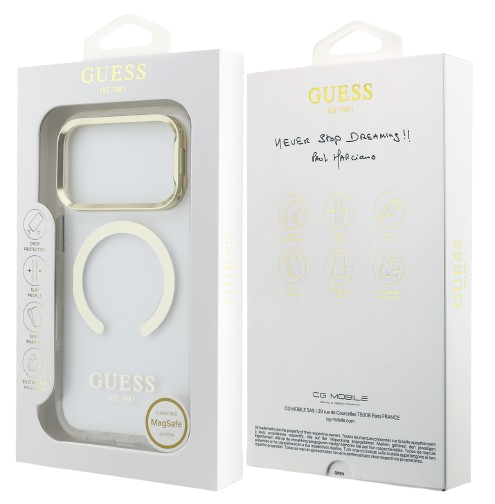 GUESS CARCASA MAGSAFE SOPORTE CAMARA IPHONE 17 PRO DORADO