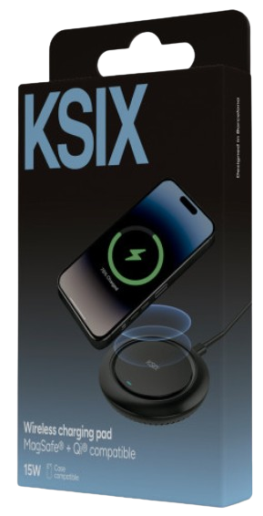 KSIX CARGADOR INALAMBRICO 15W QI CARGA RAPIDA NEGRO