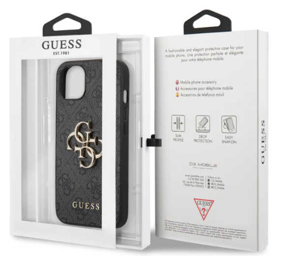 GUESS FUNDA 4G METAL LOGO IPHONE 13 GRIS