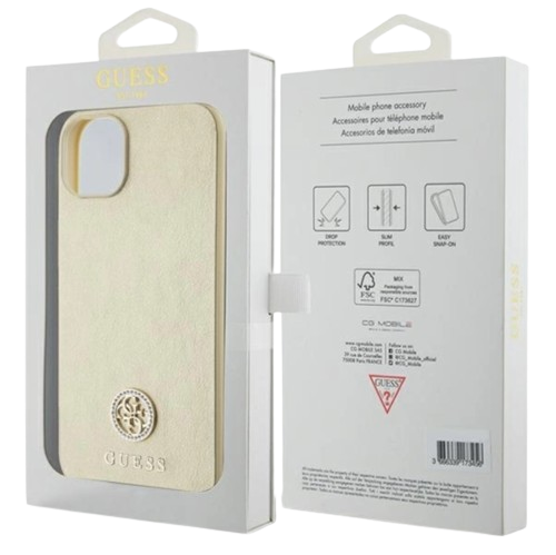 GUESS CARCASA 4G STRASS METAL LOGO IPHONE 15 PRO DORADO