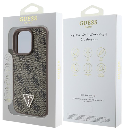 GUESS CARCASA TRIANGLE STRASS IPHONE 16 PRO MARRON