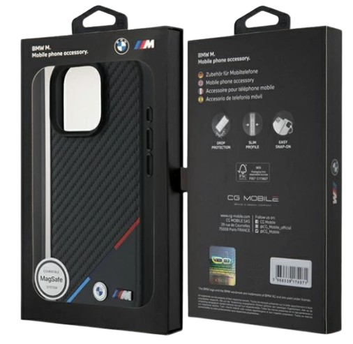 BMW CARCASA MAGSAFE CARBON TRICOLOR IPHONE 16 PRO MAX NEGRO