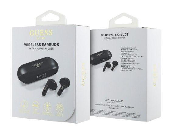 GUESS AURICULAR TWS METALLIC LOGO NEGRO