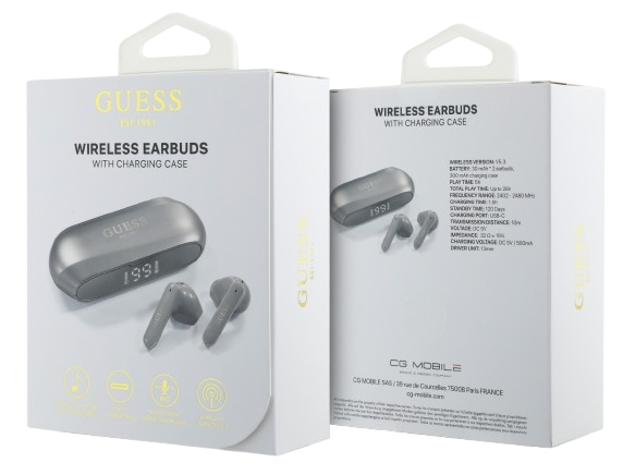 GUESS AURICULAR TWS METALLIC LOGO PLATA