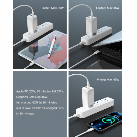 DEVIA CARGADOR EXTREME PD 65W USBa + USBc BLANCO