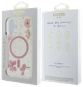 GUESS CARCASA MAGSAFE FLOWERS & GLITTER IPHONE 16 ROSA