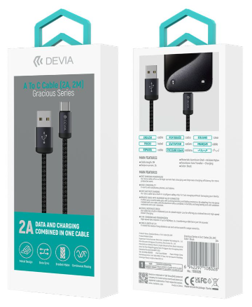 DEVIA CABLE GRACIOUS USB A - TIPO C 2A 2m NEGRO