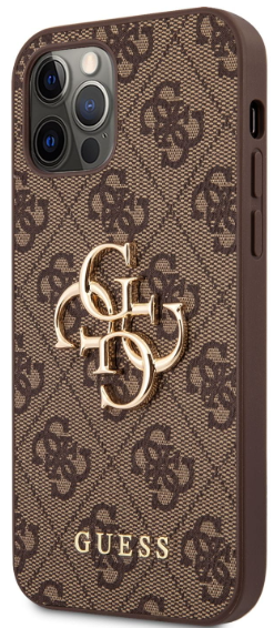 GUESS CARCASA METAL LOGO IPHONE 12 / PRO MARRON