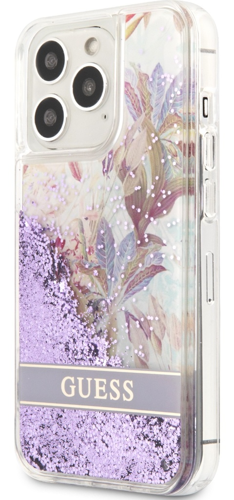 GUESS carcasa GLITTER FLOWER iphone 13 PRO LILA