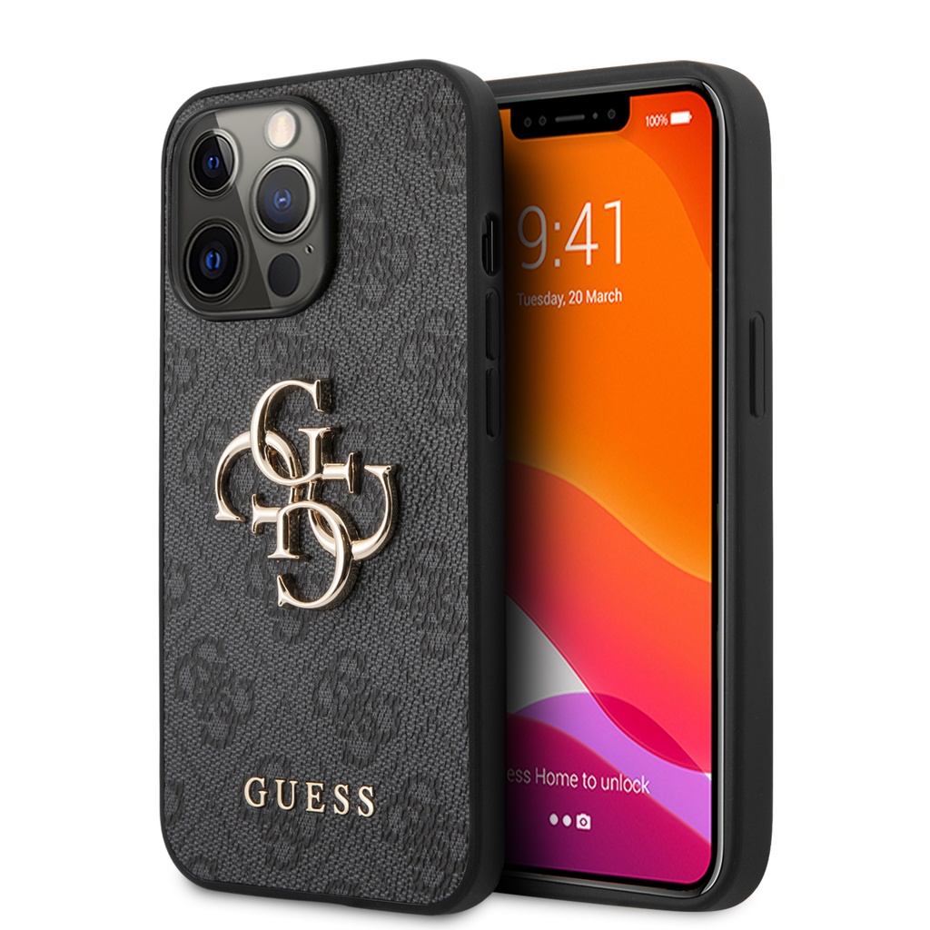 GUESS carcasa 4G METAL LOGO iphone 14 PRO GRIS