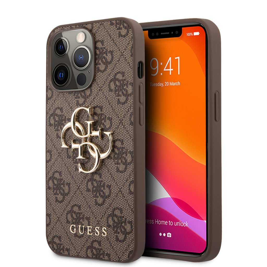 GUESS carcasa 4G METAL LOGO iphone 14 PRO MARRON