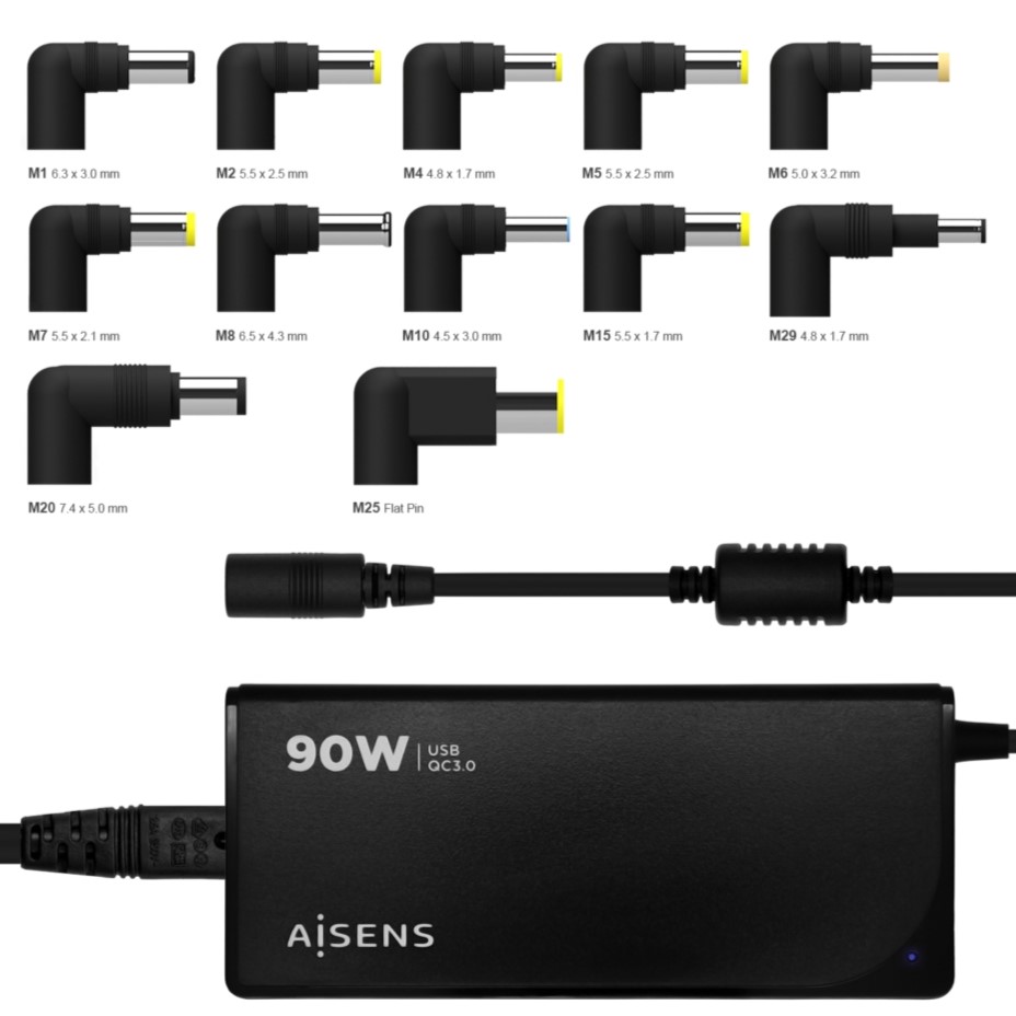 AISENS CARGADOR de PORTATIL con 12 conectores y QC3.0'
