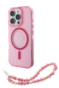 GUESS CARCASA MAGSAFE GLITTER PEARL STRAP IPHONE 16 PRO ROSA