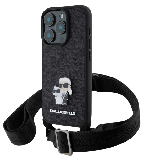 KARL LAGERFELD CARCASA K&C PIN CROSSBODY STRAP IPHONE 16 NEGRO (copia)