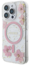 GUESS CARCASA MAGSAFE FLOWERS & GLITTER IPHONE 16 PRO ROSA