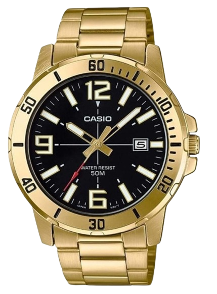 CASIO RELOJ MTP-VD01G-1BV ESFERA NEGRA CORREA DORADA
