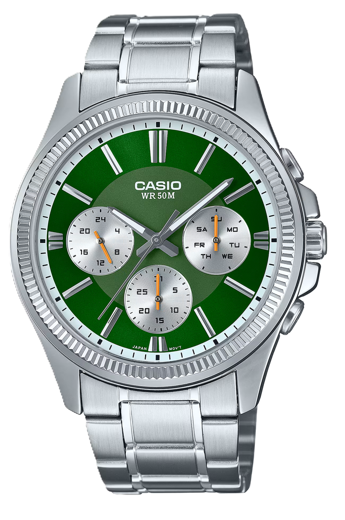 CASIO RELOJ MTP-1375D-3A ESFERA VERDE / CORREA ACERO