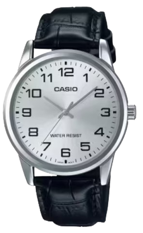 CASIO RELOJ MTP-V001L-7B ESFERA PLATEADA CORREA PIEL NEGRA