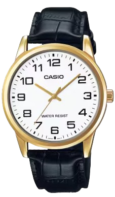 CASIO RELOJ MTP-V001GL-7B ESFERA BLANCA / DORADA / CORREA CUERO NEGRO