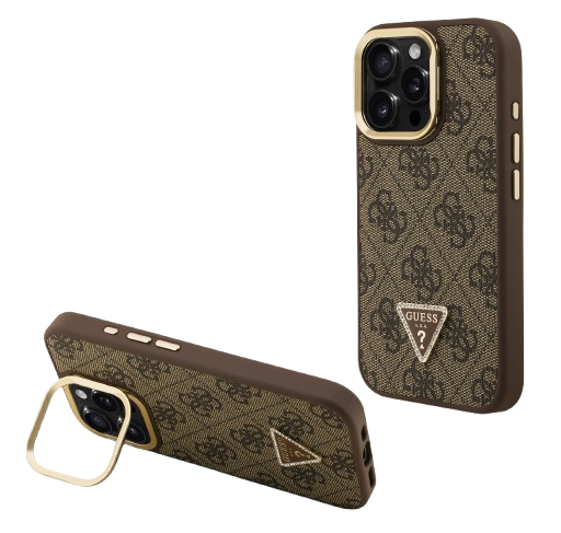 GUESS CARCASA MAGSAFE 4G TRIANGLE SOPORTE CAMARA IPHONE 16 PRO MAX MARRON (copia)