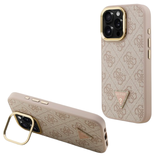 GUESS CARCASA MAGSAFE 4G TRIANGLE SOPORTE CAMARA IPHONE 15 PRO MAX ROSA