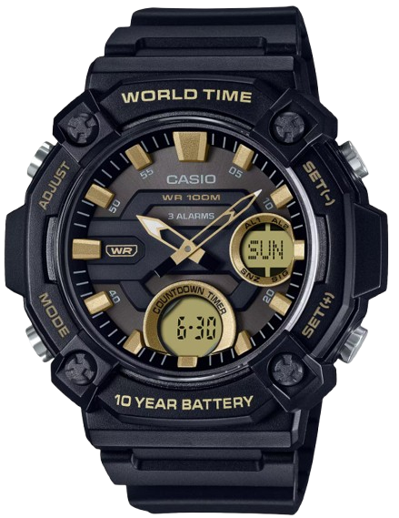 CASIO RELOJ AEQ-120W-9A AZUL MARINO / ESFERA DORADA