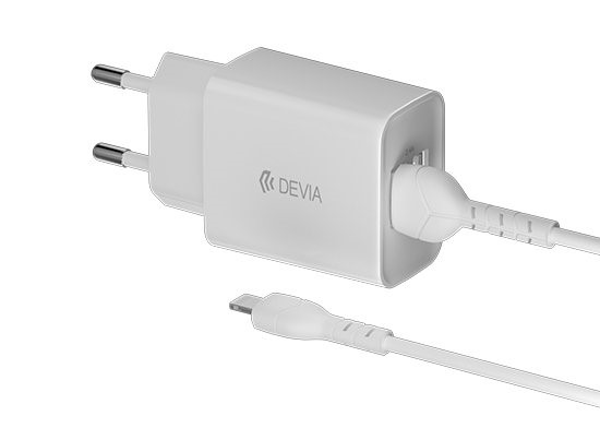 DEVIA CARGADOR DUAL USB 2.4A FAST CHARGE +CABLE LIGHTNING BLANCO (copia)