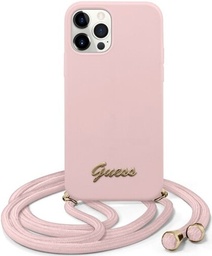 [GUHCP12SLSCLMGLP] GUESS carcasa 'SILICONE METAL' IPhone 12 MINI con colgante ROSA